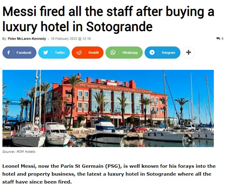 Мессі звільнив весь персонал свого нового готелю