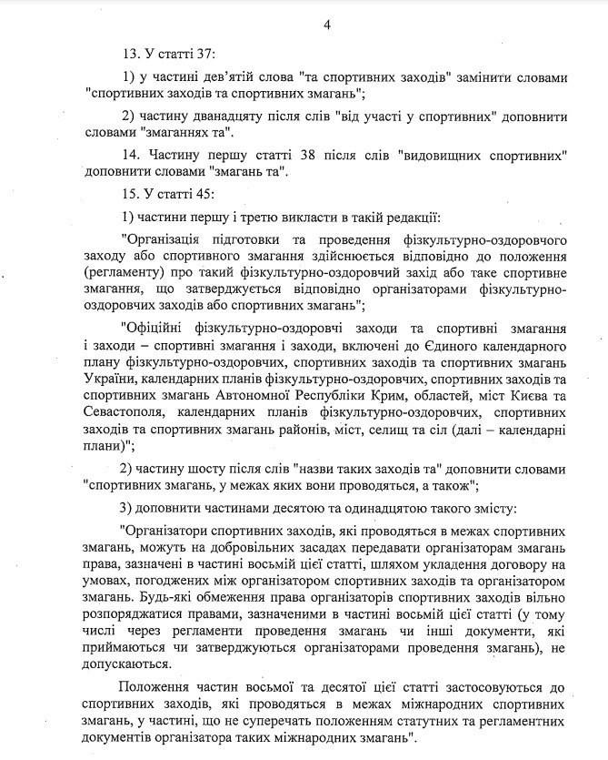 закон Про внесення змін до Закону України Про фізичну культуру і спорт